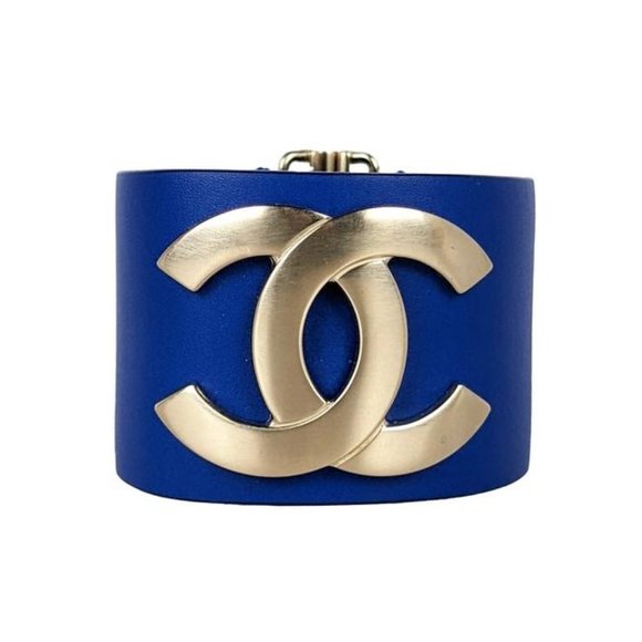 CHANEL Jewelry - SOLD Chanel Blue Leather CC Cuff Bracelet